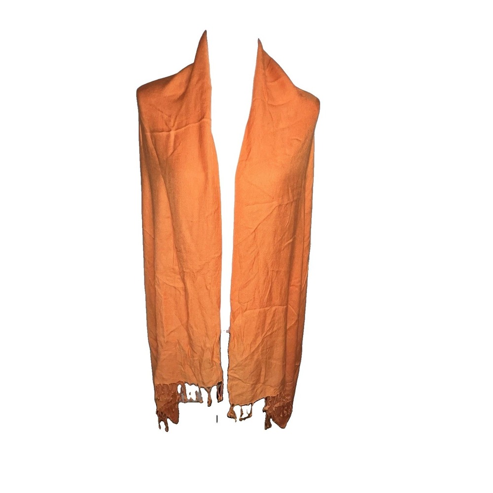 Talsha Orange 100% Viscose Rectangular Scarf Fringe Boho Fall Harvest 29x54 READ